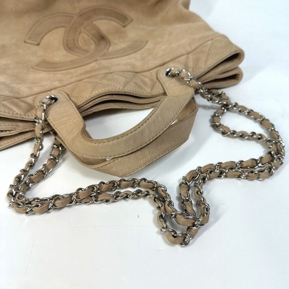 CHANEL CC Mark Chain 2WAY bag Shoulder Bag suede Beige/SilverHardware